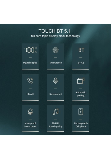 Mufunye Tws-209s Kablosuz Bluetooth Kulaklık: 5.1 Teknoloji, 9d Gürültü Önleme, Dokunmatik Kontrol, Su Geçirmez Tws-209s