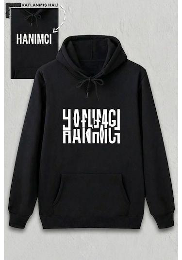 Sevgililer Günü Özel Kapüşonlu Hanımcı Baskılı Oversize Sweatshirt - Siyah