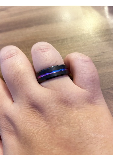 Erkek Renkli Çizgi Model Siyah Tungsten Yüzük Siyah