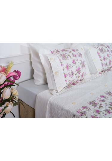 Finezza Gülfem Çiçek Baskılı Pembe Yatak Örtüsü Takımı Çift Kişilik 6 Parça-1464 Pembe