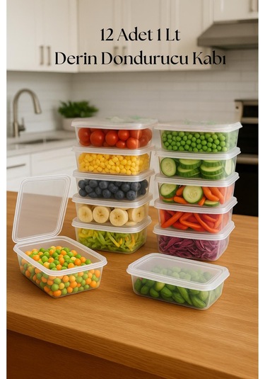 12 Li Derin Dondurucu Saklama Kabı & Organizeri 1 Lt 12,5x19,5x5,5 Cm Şeffaf