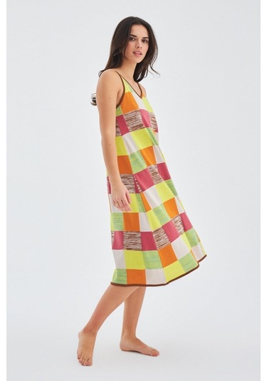 Peraluna Bonjo Dress Askılı Yazlık Kadın Triko Elbise Çok Renkli Çok Renkli