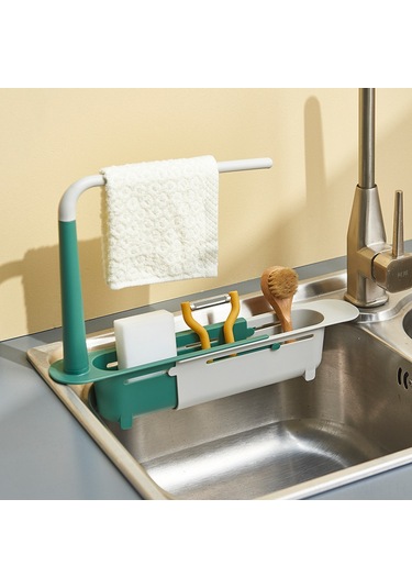 Mufunye Ev Mutfak Genişletilebilir Sulama Rakusu: Yeşil Renkli Su Filtreleme Sepeti Ve Bezi Saklama Tabanı Beyaz
