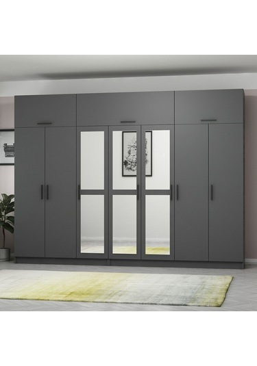 Minar Kale 7 Kapaklı 3 Aynalı 4 Ç Dolap Ve Yüklük Antrasit 235cm Antrasit