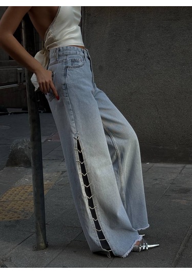 Free Blue Tasarım Baggy Jean Pantolon Açık Mavi
