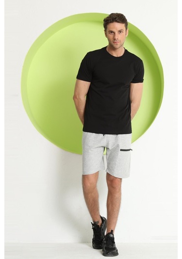 Erkek Fermuar Detaylı Şort Gri Melanj