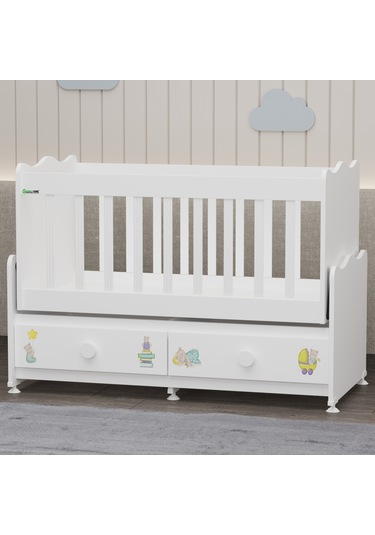 Elegant Mdf Çıtalı Beşik + Şifonyer - Ayıcık Beyaz