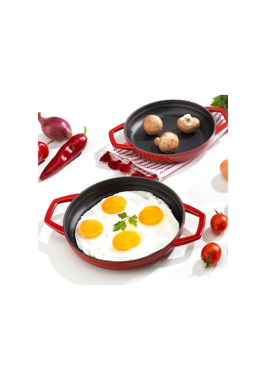 Schafer Guss Chef Döküm Sahan Çift Kulplu 22 Cm 1 Parça Kırmızı
