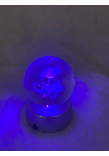 3d Led Işık Cam Küre Çiçek I Love You Pilli
