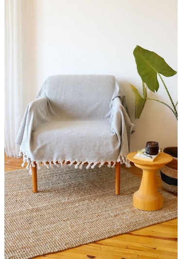 Gri Pamuklu Tekli Koltuk Berjer Örtüsü, Şalı 150x170cm Gri