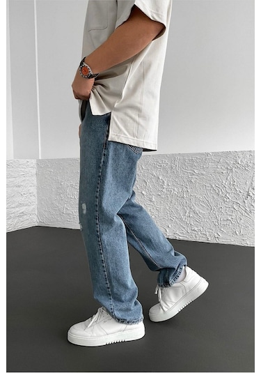 Baggy Bol Paça Rahat Kalıp Kot Pantolon Mavi