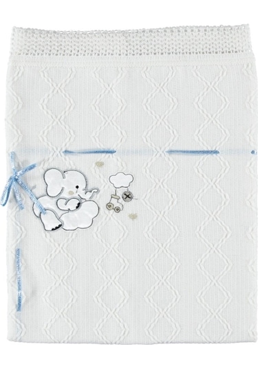 Triko Bebek Battaniye Fil Nakışlı Kaliteli Kumaş Hediyelik Bebek Mavi