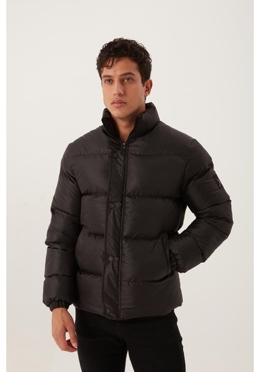 Erkek Regular Fit Şişme Mont Siyah