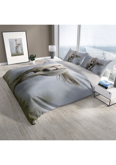 Cattleya Horse 3D Pamuk Saten Çift Kişilik Nevresim Takımı Çok Renkli