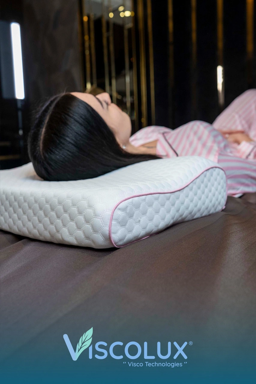 Medium Boy Ortopedik Yastık - Boyun Destekli Visco Yastık 56x36x11/7 Pembe