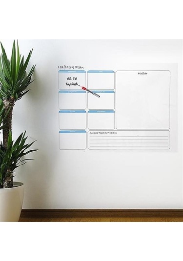 Ollevra Haftalık Planlayıcı Manyetik Duvar Stickerı Takvim 56 Cm X 70 Cm Gri