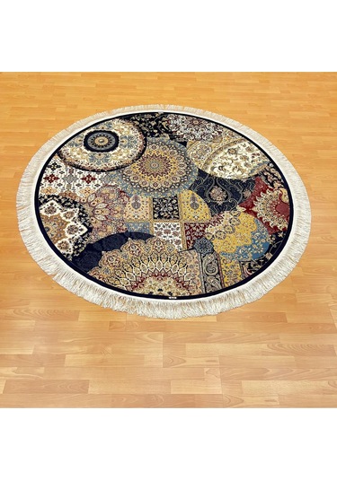 Mozaik Desenli 200 X 200 Yuvarlak İpek Halı Lacivert