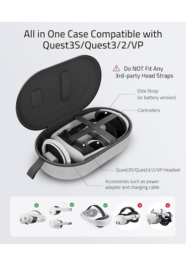 Large Sert Taşıma Çantası Meta Quest 3s/3/oculus 2/pico 4 Uyumlu Gri M42 L