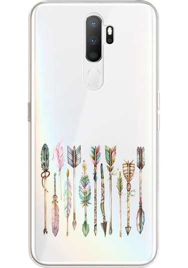 Oppo A5 2020 Uyumlu Renkli Tüylü Oklar Desenli Silikon Kılıf