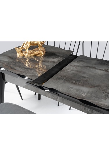Tekno Elma Mdf Açılır Mutfak Masa Sandalye Takımı 60x100 Siyah