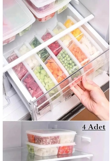 Bayev 12'li Saklama Seti (8 Adet 400 ml ) (4 ADET 1 LT) 4 Bölmeli Öğünlük Saklama Kabı Çok Renkli