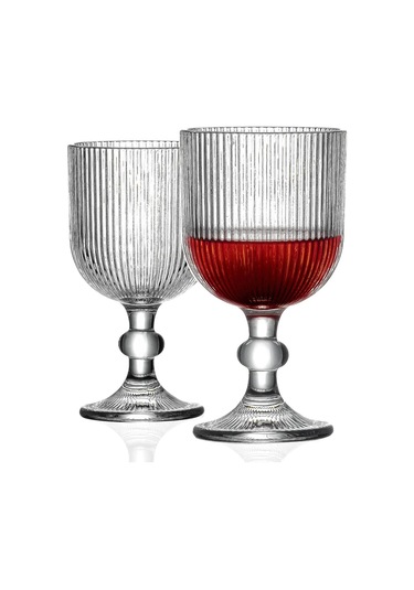 Lucca Zarif Çizgili Ayaklı 4'lü Cam Bardak Seti - 370 Ml