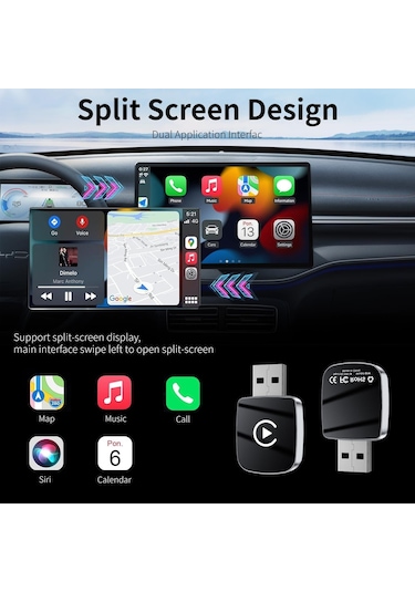 Maiyame 2025 Güncellenmiş Kablosuz Araç Bağlantı Adaptörü - Apple Carplay & Android Auto Desteği, Bluetooth 5.0/wifi, Usb/type-c, İphone İos 10+ Uyumlu