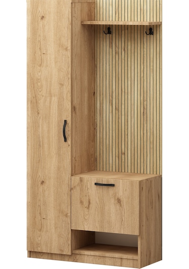 Lora Portmanto Tek Kapılı Vestiyer Ayakkabılık Meşe Meşe