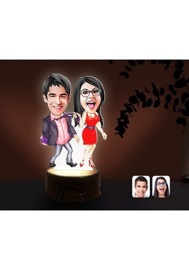 Kişiye Özel Sevgililer Karikatürlü Dekoratif 3D Biblo Led Işıklı (481495143)