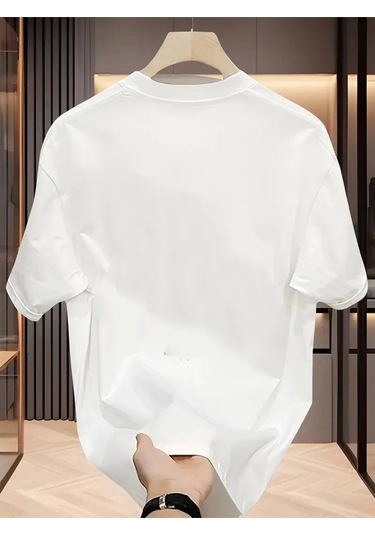 Amorluxe Baskılı Oversize Bisiklet Yaka T-shirt - Beyaz