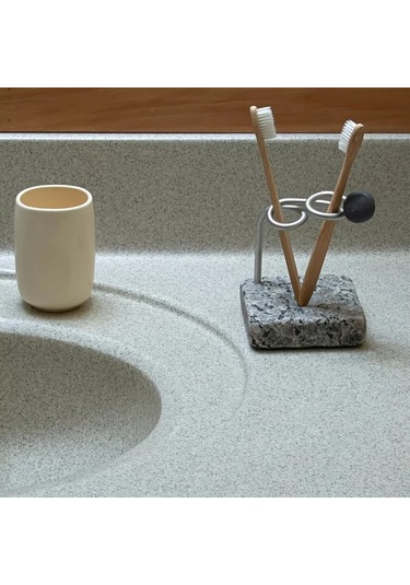 Elmpaly Siyah Granit Diş Fırçası Tutucu - 304 Paslanmaz Çelik Banyo Düzenleyici, Minimal Masaüstü Organizer Siyah