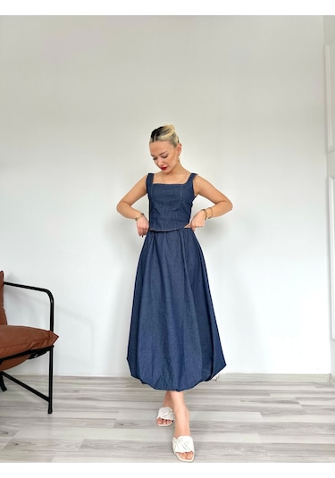 Keymoda Kadın Denim Balon Etek Mavi Mavi