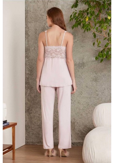 Pierre Cardin Dantelli Sabahlıklı Penye Pijama Takımı Pudra 001