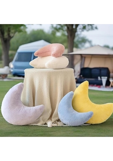 Trendooze 30x25cm Pembe Tüylü Ay Yastığı, Yumuşak Dekoratif Minder Pembe