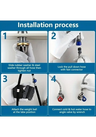 Trendooze Modern Siyah 360 Derece Döner Başlıklı Çekmeli Paslanmaz Çelik Parmak İzi Geçirmez Musluk