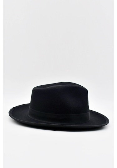 Vintage Erkek Fedora Fötr Şapka Panama İngiliz Trilby Kasket Siyah - Siyah