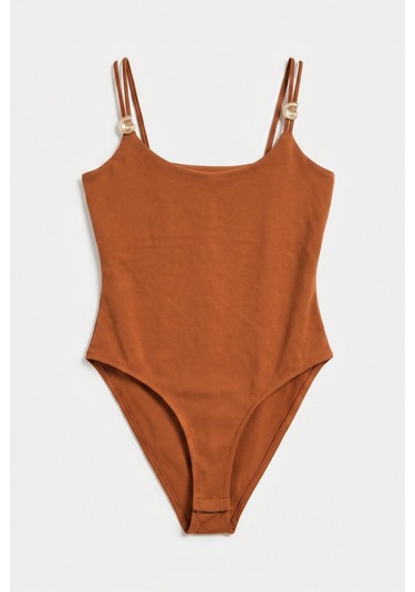 Kadın Camel S6-55 Askılı Aksesuar Detaylı Çıtçıtlı Body Kiremit