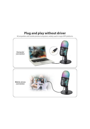 Yunboo V5 Rgb Işıklı Usb Kondansatör Mikrofonu - Gürültü Engelleme, Canlı Yayın/kayıt, Hızlı Sessiz Mod, Ses Kontrolü Ve Canlı Kulak İadesi Desteği