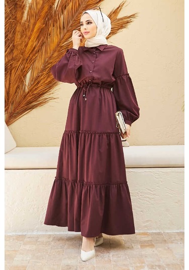 6567-büzgülü Bağcıklı Elbise Bordo Bordo