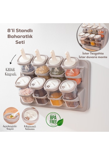 Porsima 1116 Standlı Kaydırmalı Kaşıklı Baharatlık Seti Cappuccin Cappuccino