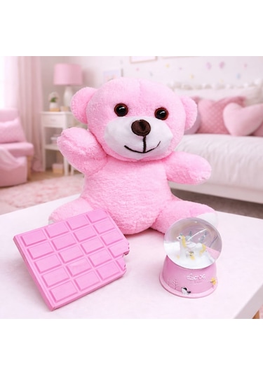 River World Hediye Seti Pembe Çikolata Not Defteri, Kar Küresi Pembe Peluş Ayıcık Diğer