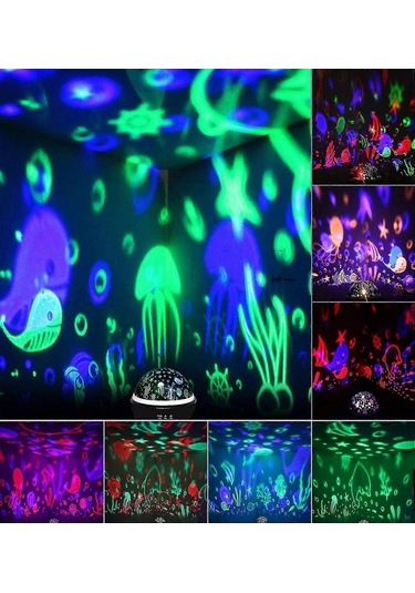 Opulentliving Yaju Çocuk Gece Lambası Projektörü Yıldızlı Gökyüzü Okyanus Balığ Çok Renkli Çok Renkli