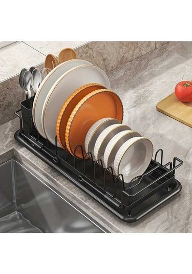 Fastbuy Modern Siyah Mutfak Tezgahı Kurutma Rafı, Ayarlanabilir Bulaşık Süngerliği, Siyah Siyah