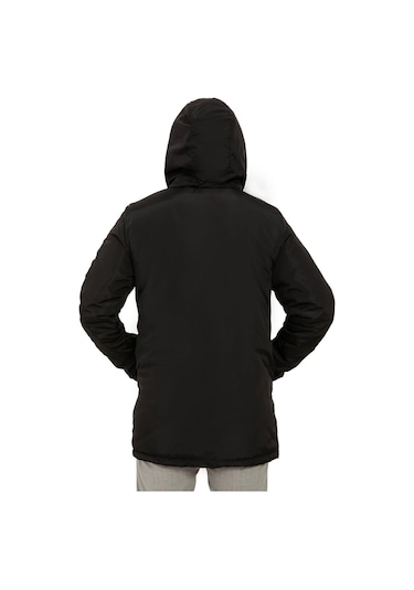 Erkek Polarlı Kürklü Su Ve Rüzgar Geçirmez Kapüşonlu Kışlık Mont & Kaban & Parka Siyah