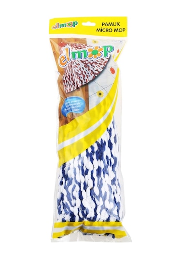Elmop Pm02 Yedek Pamuklu Mikrofiber Islak Vidalı Mop Takımı Beyaz - Mavi