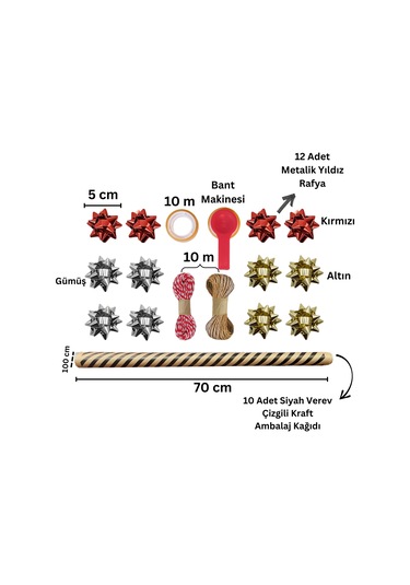 Siyah Verev Kraft Ambalaj Kağıdı Seti 10 Rulo Kağıt 70x100 Cm