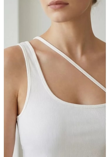 LUXSTOREE Kadın Beyaz Tek Omuzlu Çapraz Askılı Crop Top Büstiyer Çok Renkli