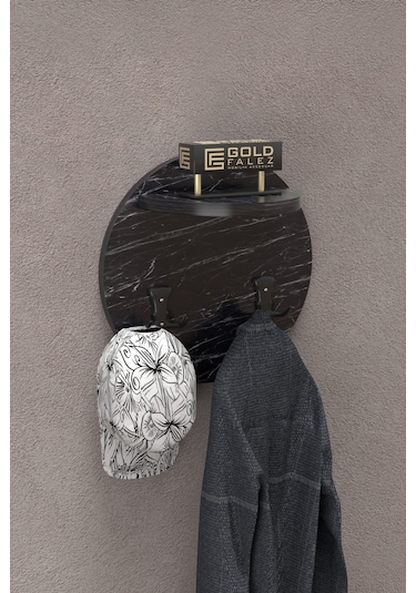 Askılık Duvar Elbise Askılığı Portmanto Üstü Siyah Mermer Desen Diğer