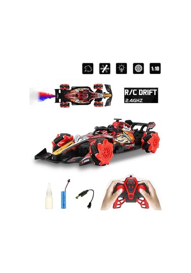 Sesli Işıklı Şarjlı 1:10 Büyük Ölçek Kumandalı Duman Atan Full Fonksiyon F1 Araç Rc Oyuncak Araba Kırmızı Kırmızı