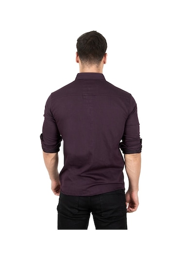 Deepsea Erkek Mürdüm Çıt Çıt Düğmeli Kot Gömlek 2300412 Mürdüm